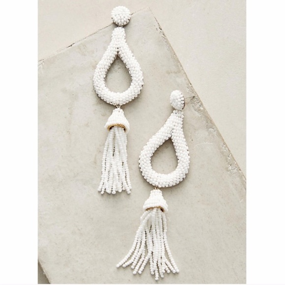 NWT Anthropologie Deepa Beaded White Hoop Chandeliers - Picture 11 of 15